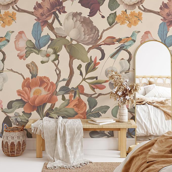 Zeeko Floral Peel and Stick Wall Mural Beige Flower Wallpaper - Image 5