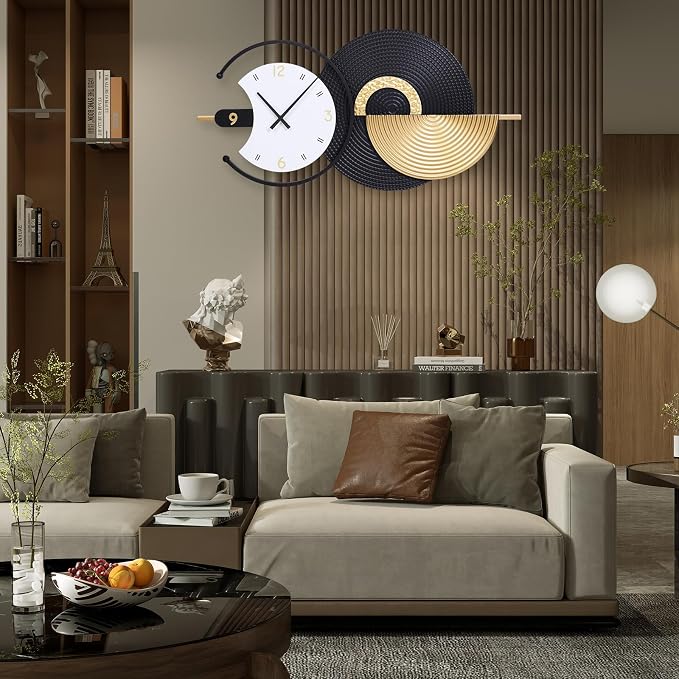 Large Wall Clock Geometric Oversize Modern Clocks Battery Operated Gold Iron - Image 7