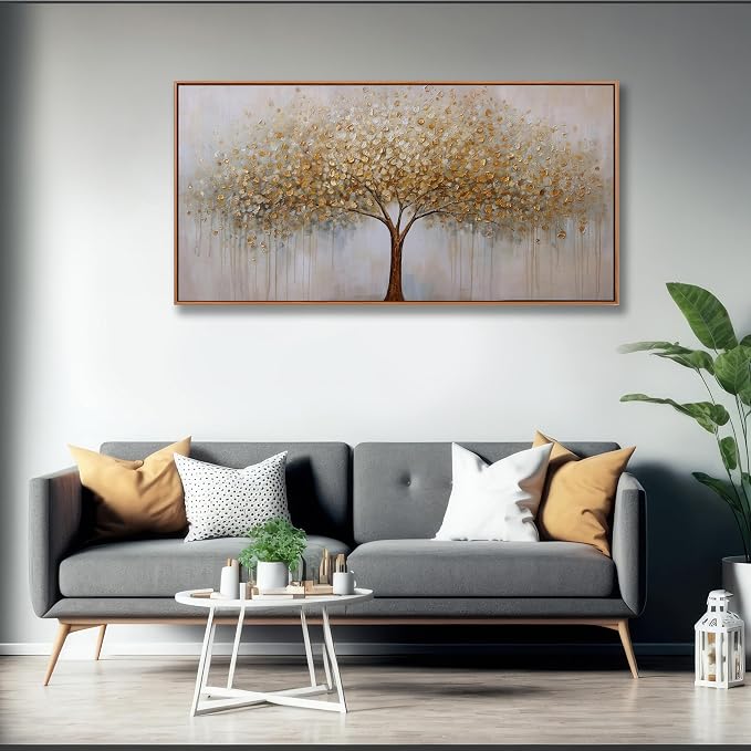 Abstract Wall Art Gold Tree of Life Framed Artwork Canvas Painting Textured - Image 2