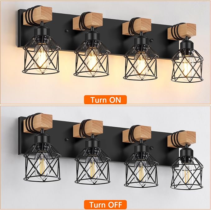 FadimiKoo 4-Light Rustic Style Wood Bathroom Vanity Light Fixtures, Farmhouse - Image 3