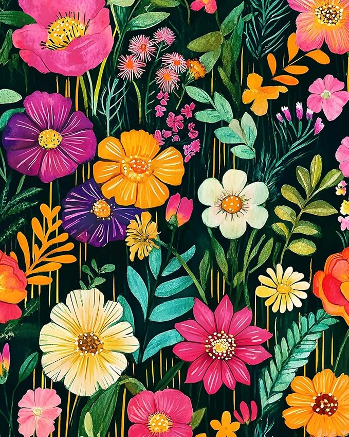BOKEBEVE Watercolor Floral Wallpaper Peel and Stick Colorful Contact Paper by BOKEBEVE