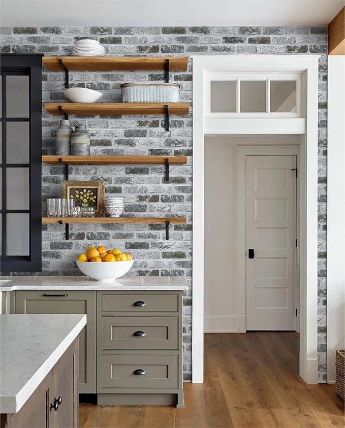 Guvana 17.3"×472.4" Brick Wallpaper Peel and Stick Wallpaper Grey Removable - Image 3
