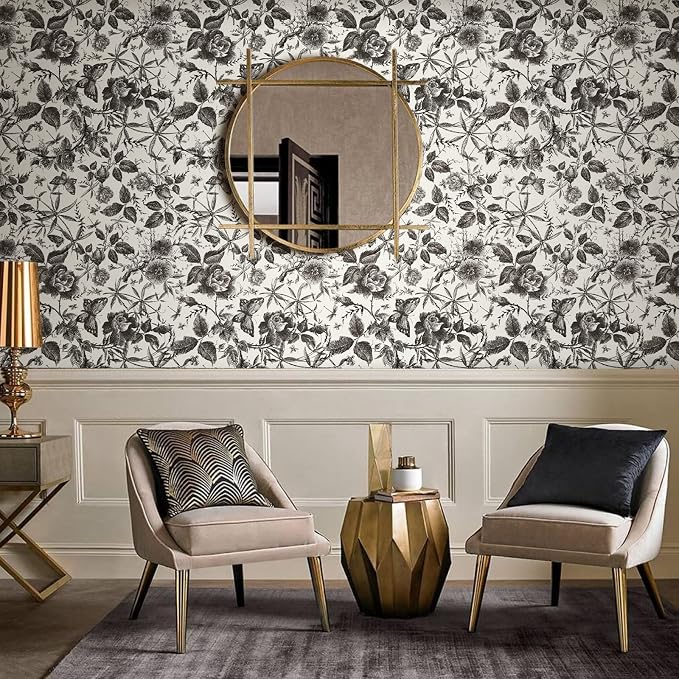 JiffDiff Floral Vintage Wallpaper Peel and Stick Wall Stick Black Rose - Image 5