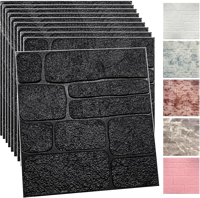 YU LI 3DH 3D Wall Panels Peel and Stick Faux Stone Wall Panel Black 20-Pack by YULI3DH