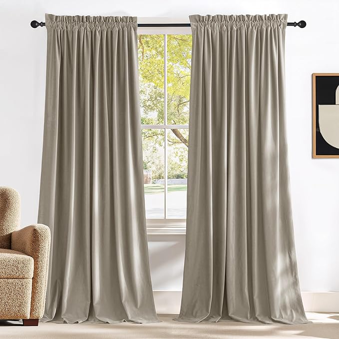 NICETOWN Camel Velvet Curtains 84 Inch Long 52 Wide, Room Darkening Drapes by NICETOWN