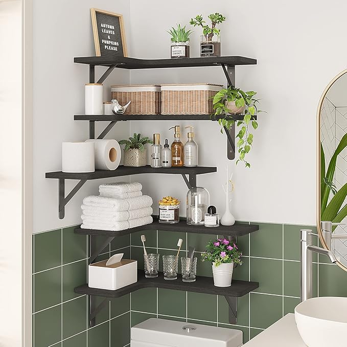 Fixwal Corner Shelves Wall Mounted Set of 5, Floating Shelves - Image 6