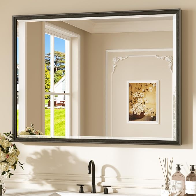 Keonjinn Black Framed Mirror 40" x 30", Decorative Aluminum Alloy Frame by Keonjinn