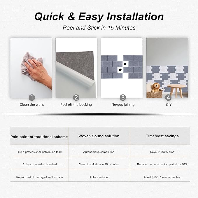 WoveN SounD Brick Acoustic Wall Panels Seamless Visual, High Density, Sound - Image 9