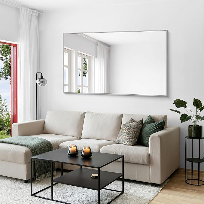KOCUUY Silver Bathroom Mirror, HD Tempered Glass, Anti-Rust Brushed Silver Frame - Image 5
