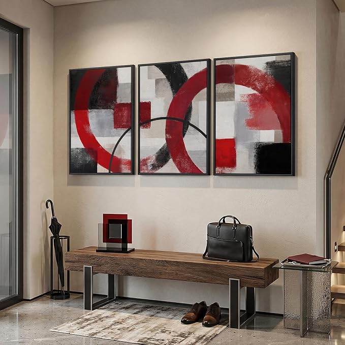 Large Framed Red Black White Abstract Wall Art - Image 2