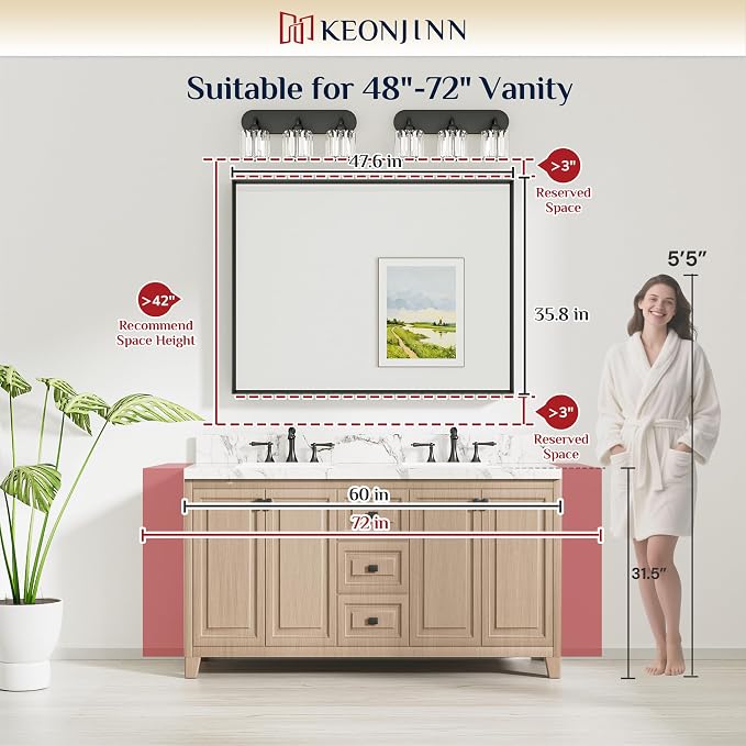 Keonjinn 48 x 36 Inch Brushed Nickel Bathroom Mirrors - Image 7