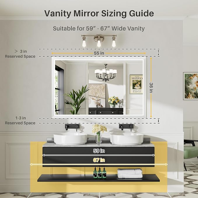 55x36 Inch White Bathroom Mirror - Image 2