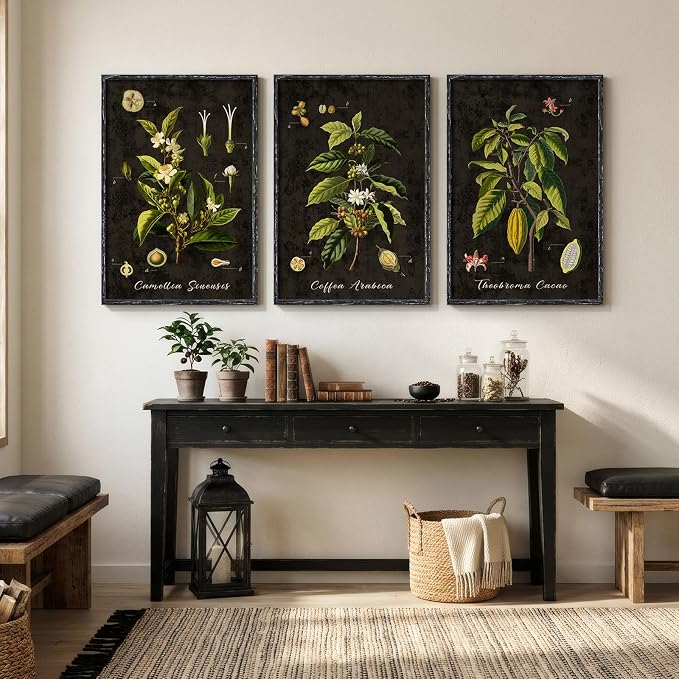 Large Vintage Framed Botanical Wall Art, 3 Piece Dark Green Plant Canvas Prints - Image 8