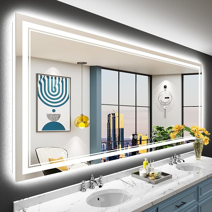 84x40 LED Bathroom Mirror with Lights, Backlit and Front Lit Anti-Fog Lighted by Awandee