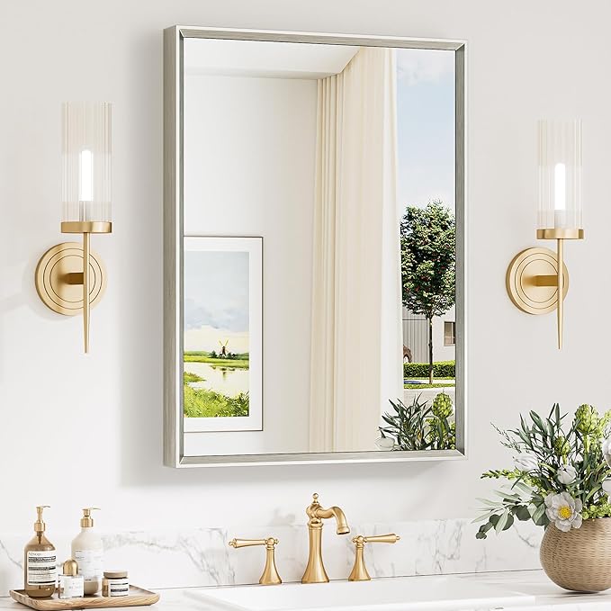 Keonjinn 22 x 30 Inch Brushed Nickel Bathroom Mirrors by Keonjinn