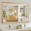 60x40 Inch Bathroom Mirror for Wall, Anti-Rust Oak Wood Grain Metal Framed by Briivuemodernmirrors