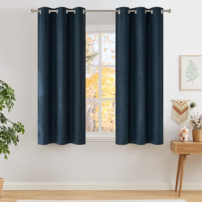NICETOWN Short Faux Linen Navy Blue Blackout Curtains 63 inches Long by NICETOWN