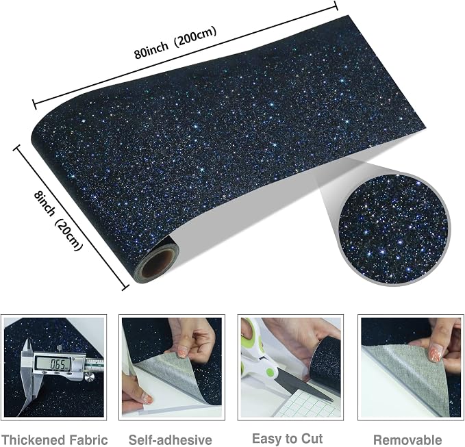 CRE8TIVE Black Blue Wallpaper Border Black Glitter Wallpaper Stick and Peel - Image 8