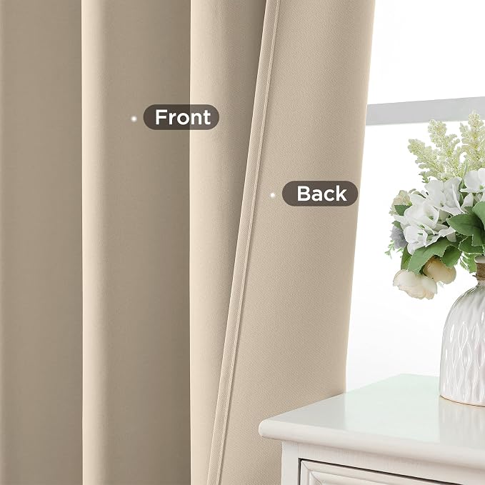 CUCRAF Light Beige Blackout Curtains 63 inch Length 2 Panels Set, Rod Pocket - Image 6