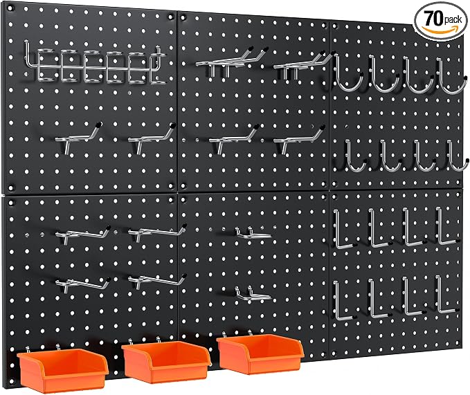 Peg Board, 6 Pack Black Peg Board Panels, 50lbs Load Capacity Each, Pegboard by Hogurity
