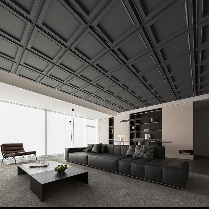 WOWSTAR 12-Pack 24"x24" Drop Ceiling Tiles, Waterproof Glue up Ceiling Panels - Image 3