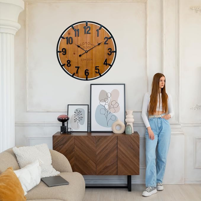 Large Farmhouse Rustic Wooden Wall Clock - Image 8