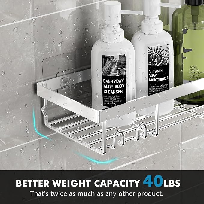 Moforoco Shower Caddy Shelf Organizer Rack, Self Adhesive Black Bathroom - Image 2