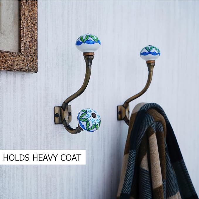 Indian Shelf Pack of 6 Heavy Duty Double Prong Multicolor Decorative Coat Hooks - Image 2