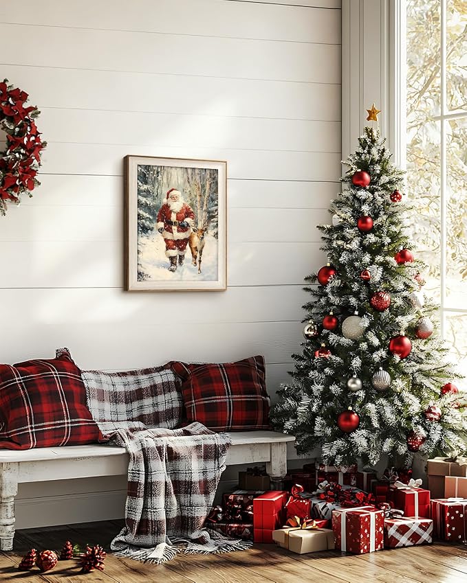 VIYYIEA Winter Framed Wall Art for Living Room, Santa Claus and Reindeer Canvas - Image 7
