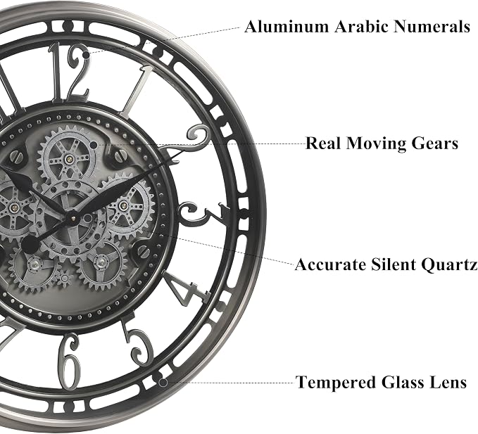 CLXEAST 28 Inch Large Industrial Moving Gear Wall Clock - Image 2