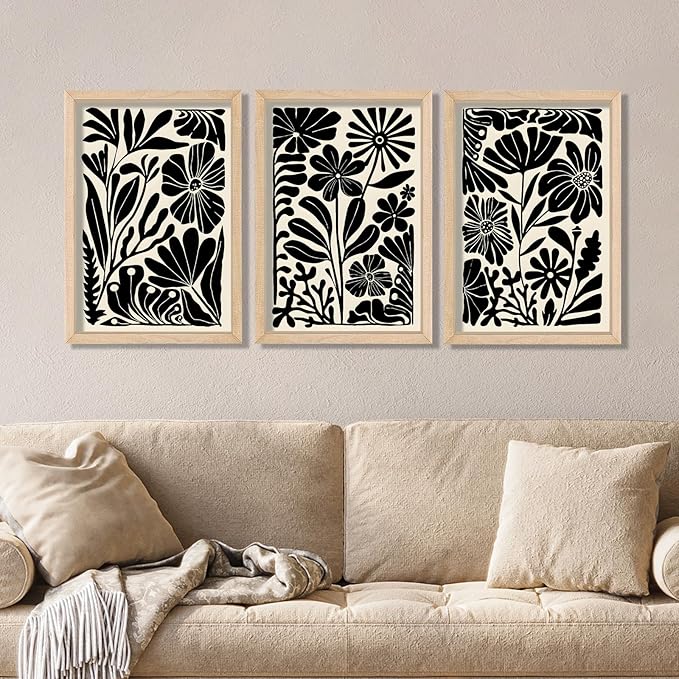 YWJKWLGS Abstract Floral Wall Art Set of 3, 11x16 Inch Black Boho Flower Prints - Image 3