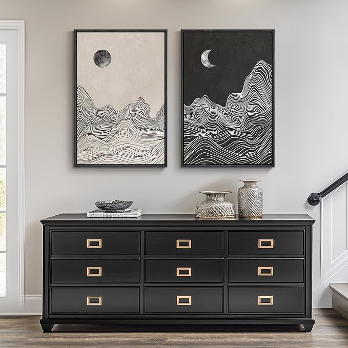Framed Black and White Abstract Wall Art, 2 Piece Modern Canvas Prints - Image 3