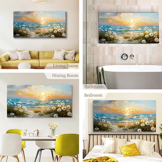 SERIMINO Large Canvas Wall Art Prints, Ocean Sunset Landscape Canvas Prints - Image 3