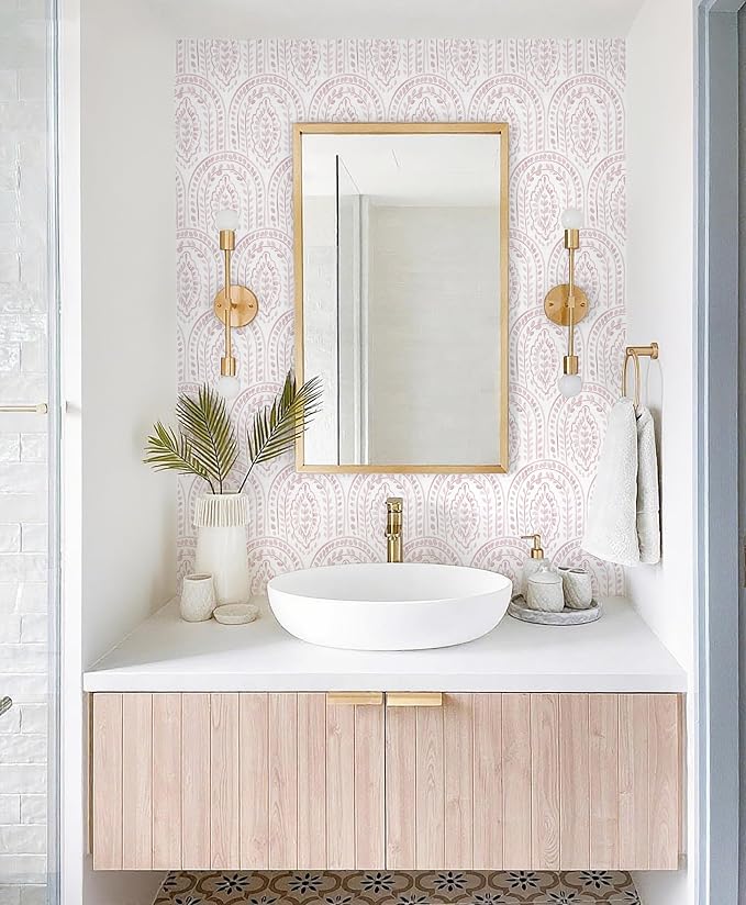 EeeComing Pink Peel and Stick Wallpaper Boho Wall Paper Peel and Stick Modern - Image 4