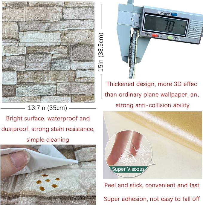 10PCS 3D Wall Panels Peel and Stick Foam 3D Brick Wallpaper Peel and Stick Faux - Image 5