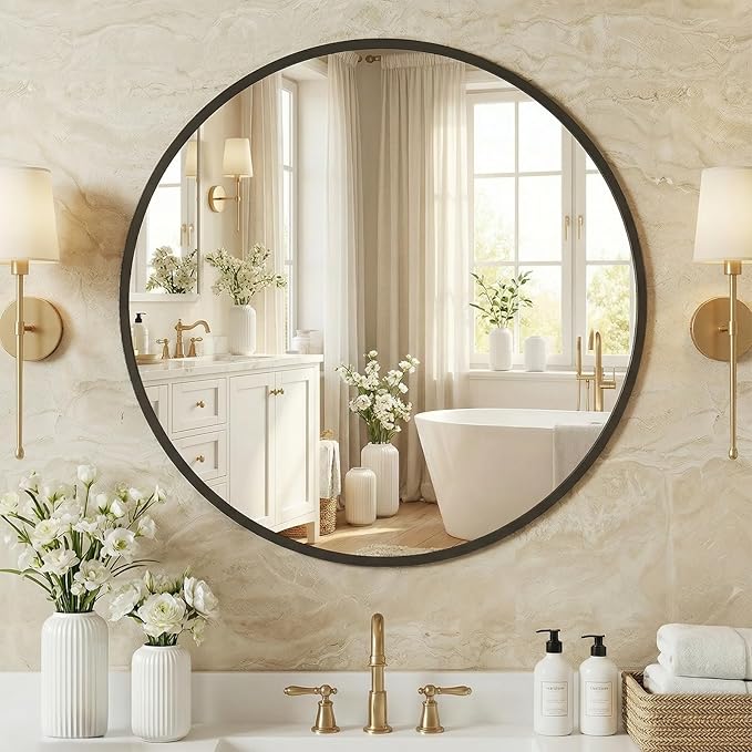 NEWBULIG 24 Inch Round Wall Mirror, Bathroom Mirror by NEWBULIG