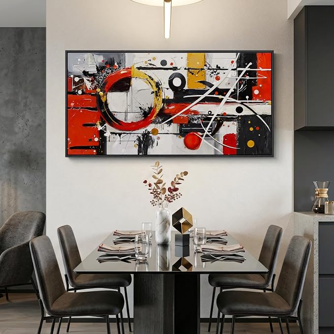 Extra Large Framed Red Black White Gold Abstract Wall Art - Image 4