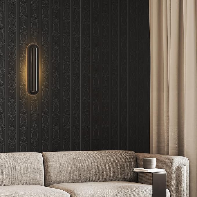 JiffDiff Wallpaper Peel and Stick Textured, 3D Black Embossed Wall Paper Stick - Image 2