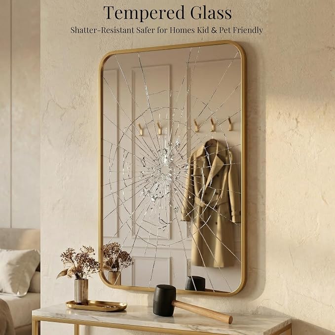 24x36 Inch Matte Gold Bathroom Vanity Mirrors | Flush Mount Deep Set Metal Wall - Image 5