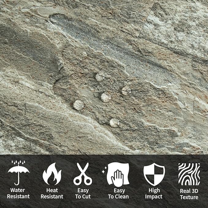 AULIGET 20-Piece Apache Brown Rock Peel and Stick Backsplash Wall Tiles - Image 3
