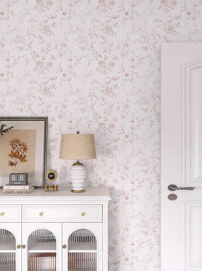 Ismoon Floral Wallpaper Peel and Stick Pink Stick on Wall Paper Vintage French - Image 9