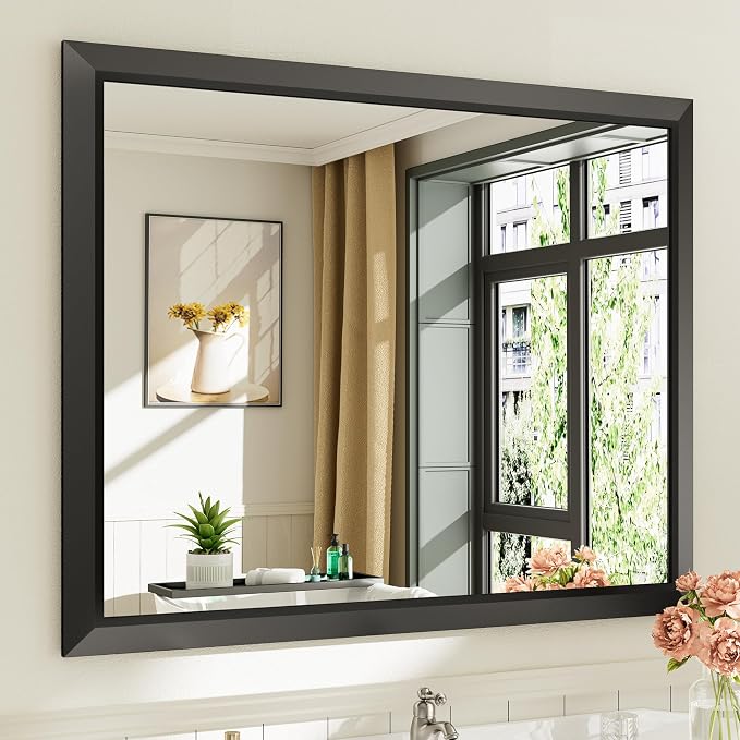 Briivue 40x32 Inch Black Bathroom Mirror by Briivuemodernmirrors