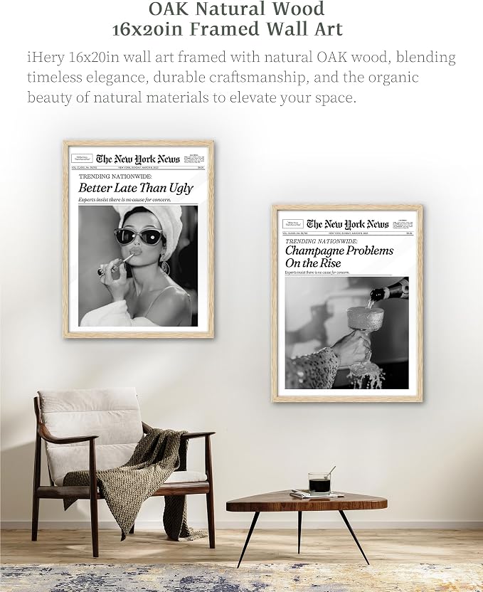 iHery Better Late Than Ugly Natural OAK Wood Audrey Hepburn Newspaper Trendy - Image 6