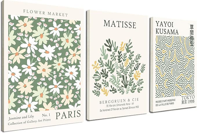 Induslyfe Framed Green Wall Art Canvas Decor Set of 3, Matisse Wall Art Framed by Induslyfe