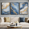 Large Framed Abstract Wall Art for Living Room, Modern Luxury 3 Piece Blue Gold by Cuspin