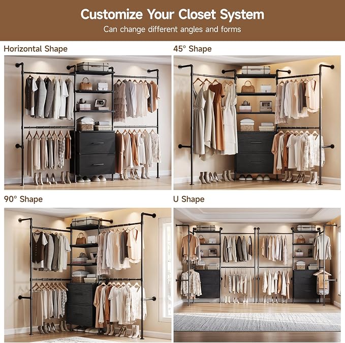 ONBRILL T2 Wall Mounted Industrial Pipe Clothing Rack, Closet Organizers and - Image 5