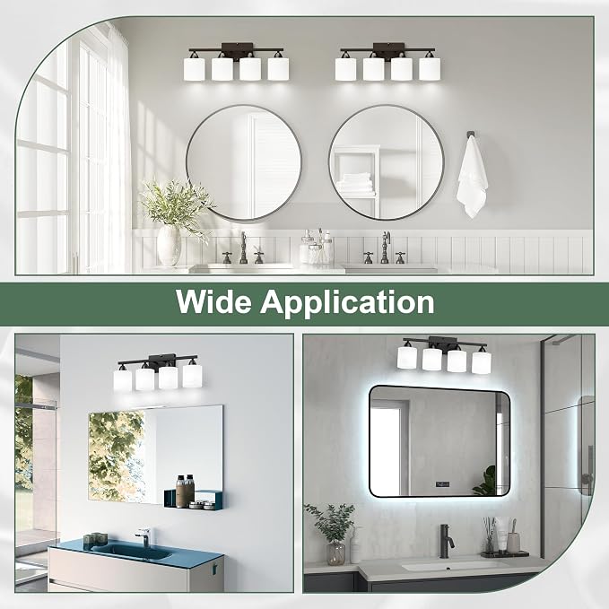 Black Bathroom Lighting Fixtures Over Mirror, 4-Light Anti-Rust Vanity Light - Image 6