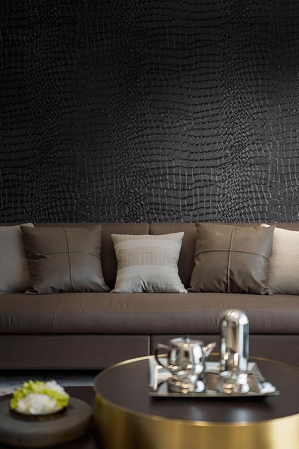 Peel and Stick Wallpaper Black Crocodile Wall Paper Modern Textured - Image 4