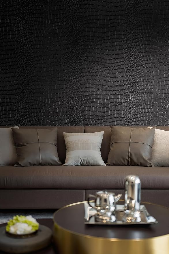 Peel and Stick Wallpaper Black Crocodile Wall Paper Modern Textured - Image 4