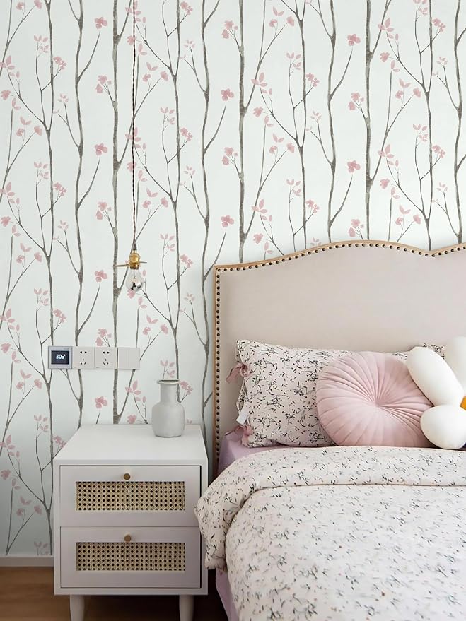 Timeet 197"x16" Floral Wallpaper Peel and Stick Wallpaper White and Pink - Image 6